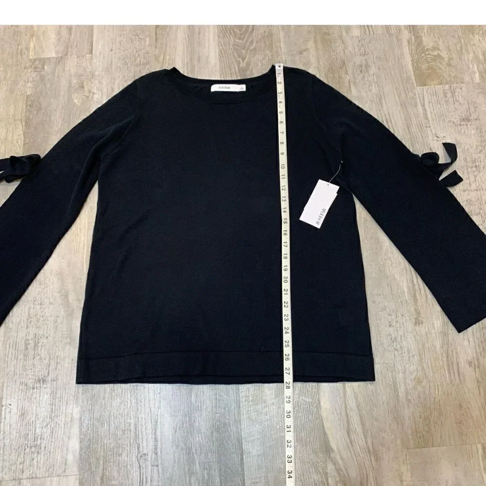 NWT Just Fab black open sleeve tie sweater size L